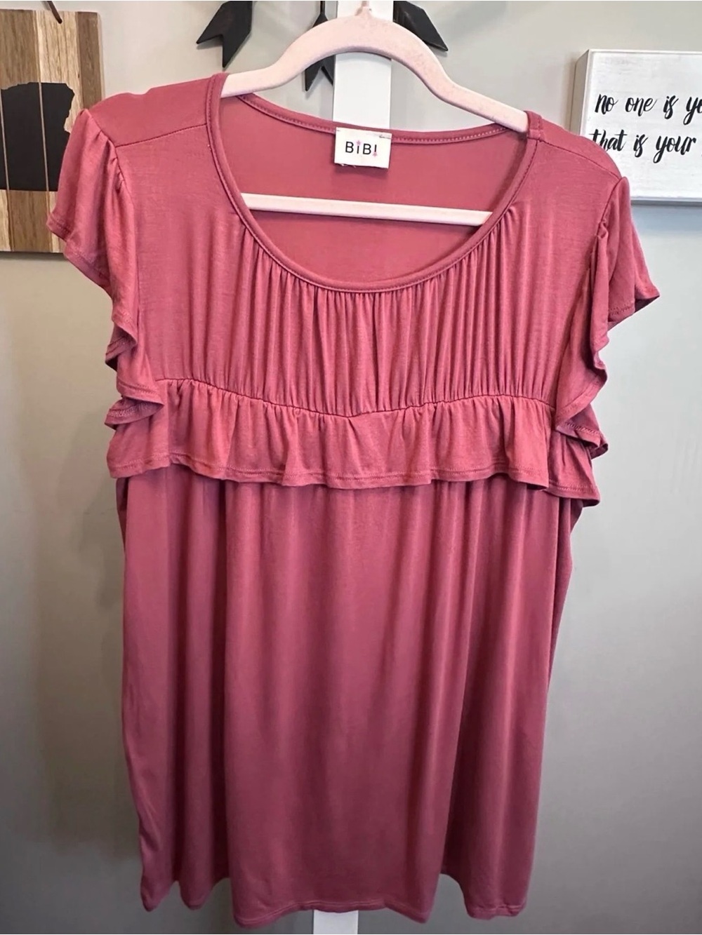 BiBi Rayon Dusty Rose Ruffle Flutter Sleeve Top